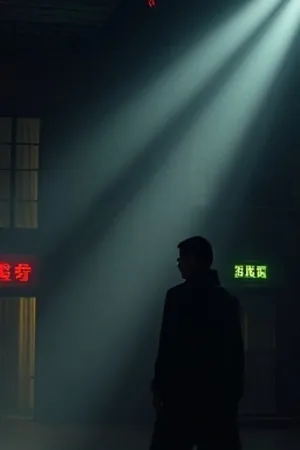 《暗涌之城》竖版海报，雨夜霓虹下的写字楼群
